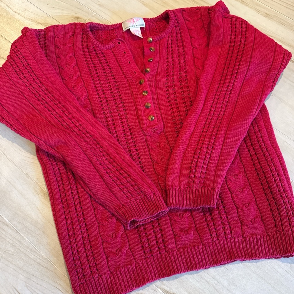 VINTAGE STRAWBERRY PINK KNIT SWEATER 🍓 💖 🌷 SIZE L — LIKE NEW — FEMININE TEXTURE